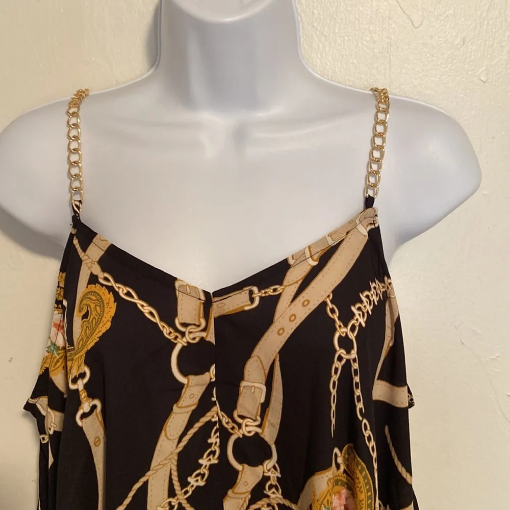 Soho by NY&Co Gold Chain Scarf Tank Top Black Size M - Image 4