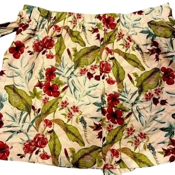 Maison d'Amelie Linen Blend floral‎ skirt, casual, tie, wrap, short, summer F14 Pink Size L - Image 2