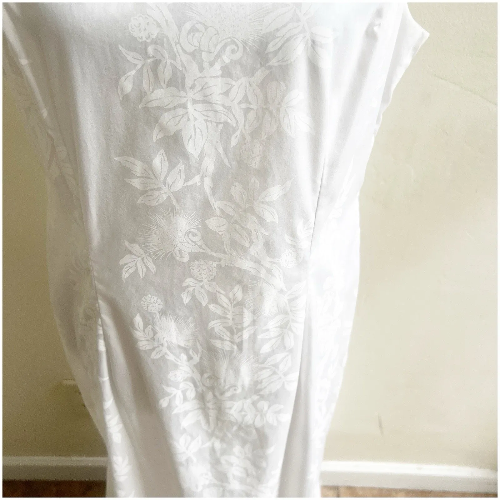 Hilo Hattie Women’s Hawaiian Jaquard Maxi Dress White Sz 18 Ruffled Hem Wedding - Image 7