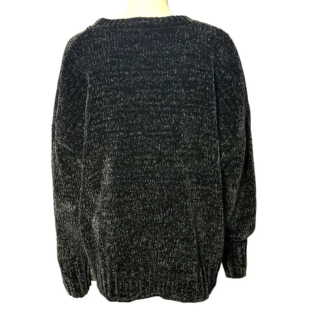 Seven7 Black Chenille Knit Sweater Soft Plush Crewneck Long Sleeve Warm Comfy XL - Image 3