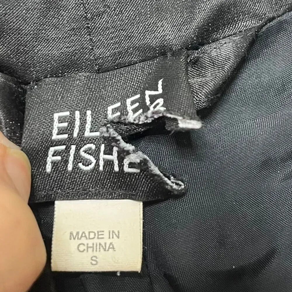 Eileen Fisher Rumpled Trench Coat Women’s Size Small Black Cotton Nylon Metallic - Image 11