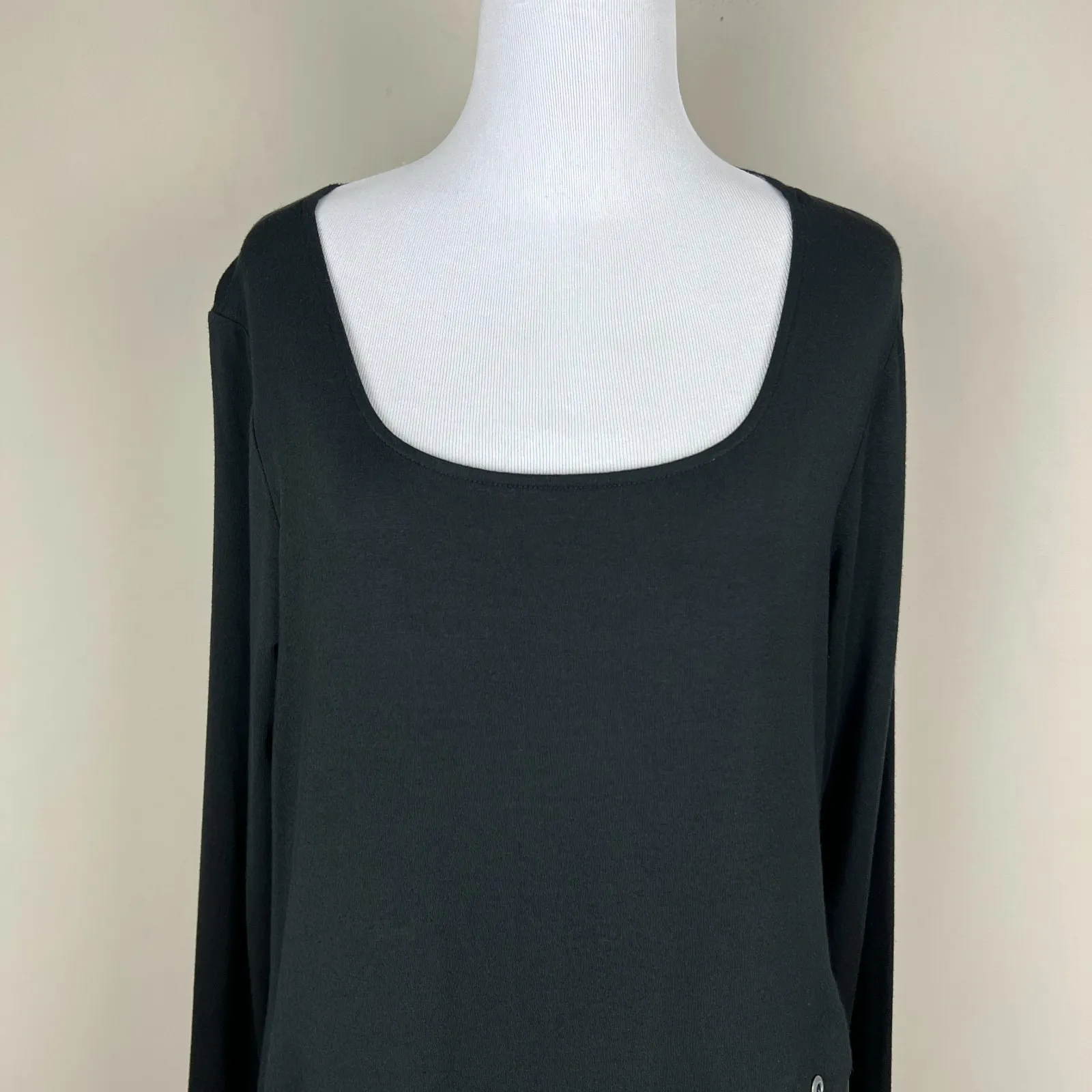 SUN KIM Tunic Top Womens Medium Black Lagenlook Asymmetrical Mixed Media Grommet - Image 5