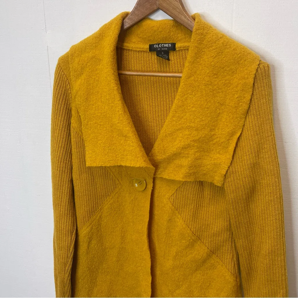 Clothes Small Vintage Boiled Wool Mustard Yellow Long Sleeve Cardigan Sweater Size L - Image 3
