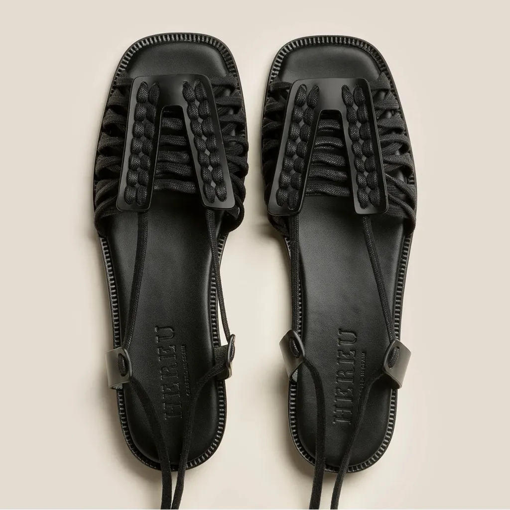 NWT Hereu Women's Consell Ankle Tie Calf Leather Sandal Black Size EU 41 US 10.5 - Image 4