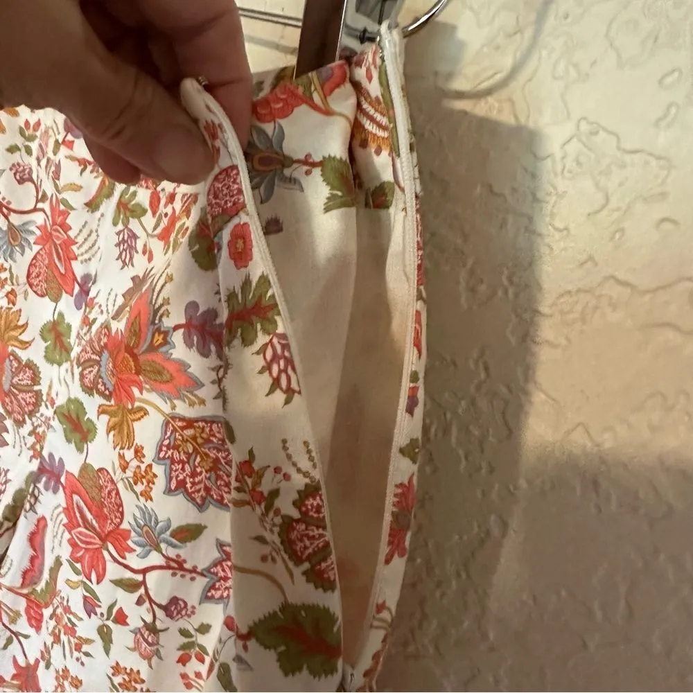 Pendleton Size 6 Cropped Capri Pants Floral Paisley Lined White Coral Women's - Image 8