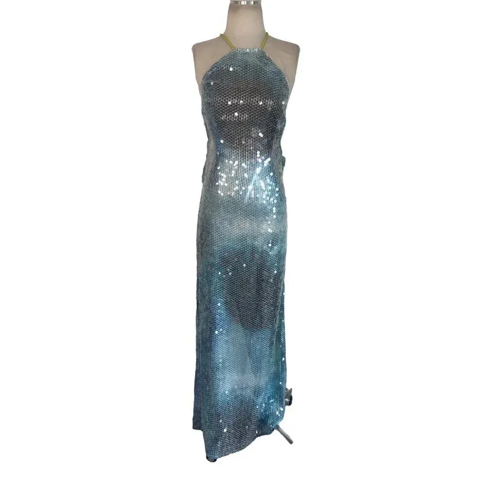 ILA Mer Sequin Maxi Dress in Blue 38 New Womens Long Formal Mosaic Gown Size undefined - Image 5