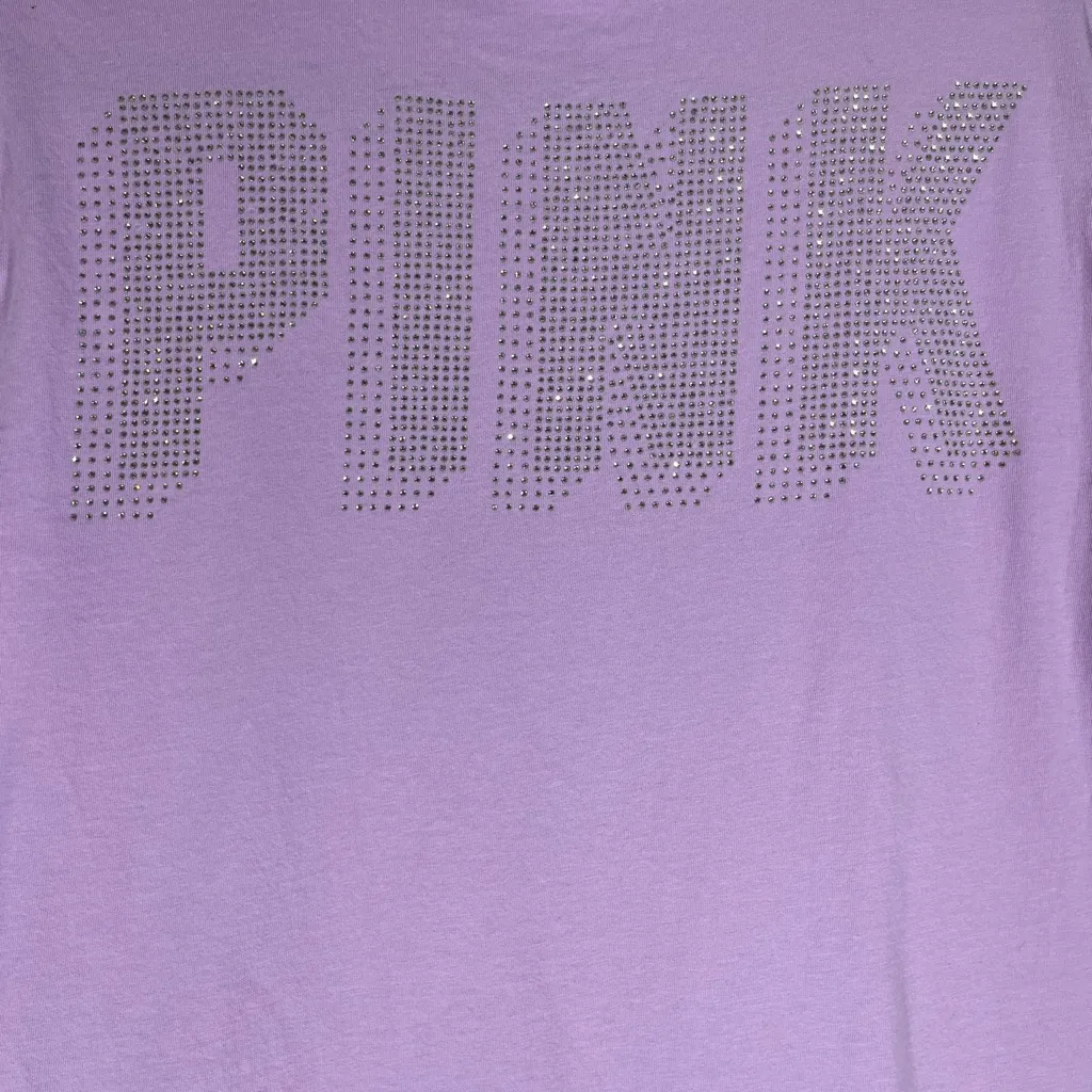 PINK Victoria's Secret Rhinestone T-Shirt Women’s Lavender LG PREOWNED A93 - Image 3