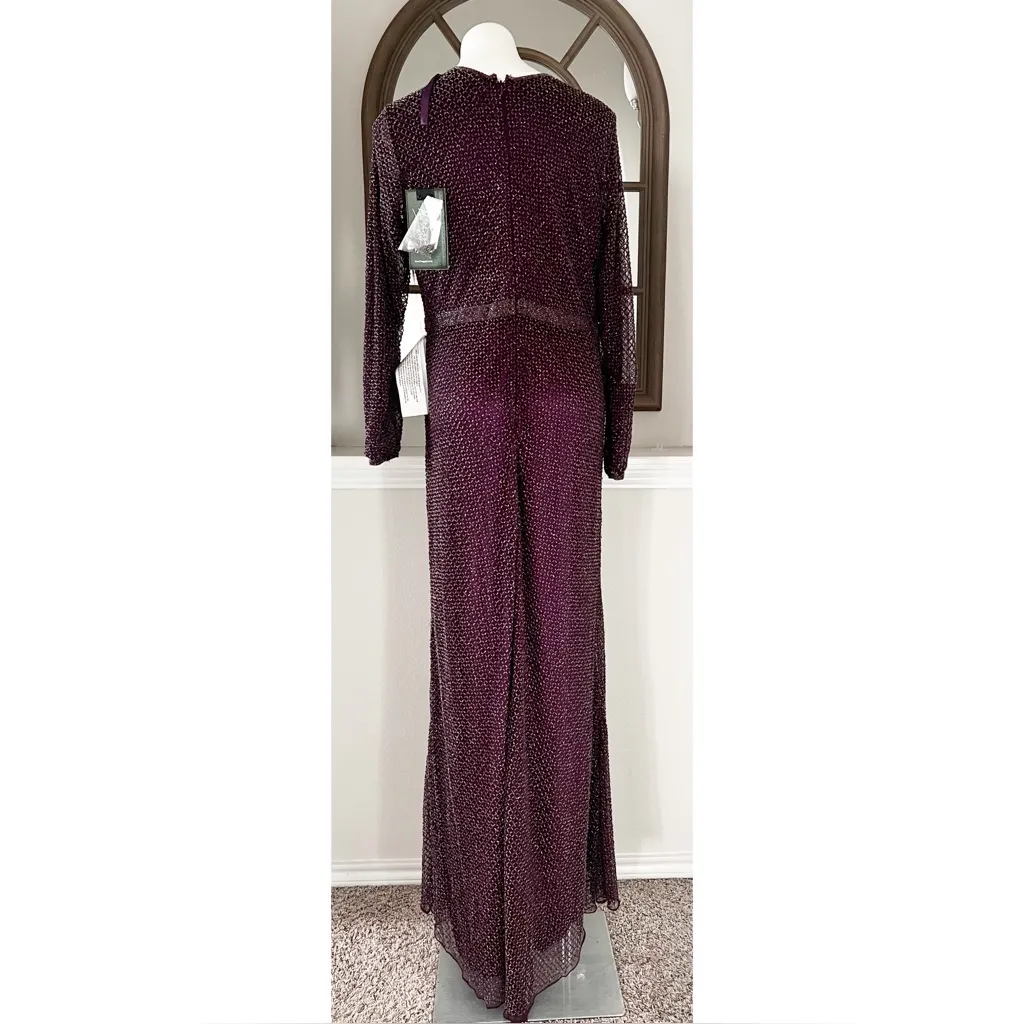 Mac Duggal 5056 Long Sleeve Beaded Dress in Aubergine, Size 16, NEW w/Tag - Image 7