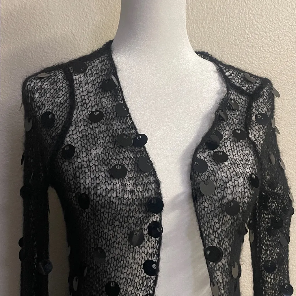 Vintage Black Sheer Crochet Knit Sequin Cardigan / Statement Top Size undefined - Image 4