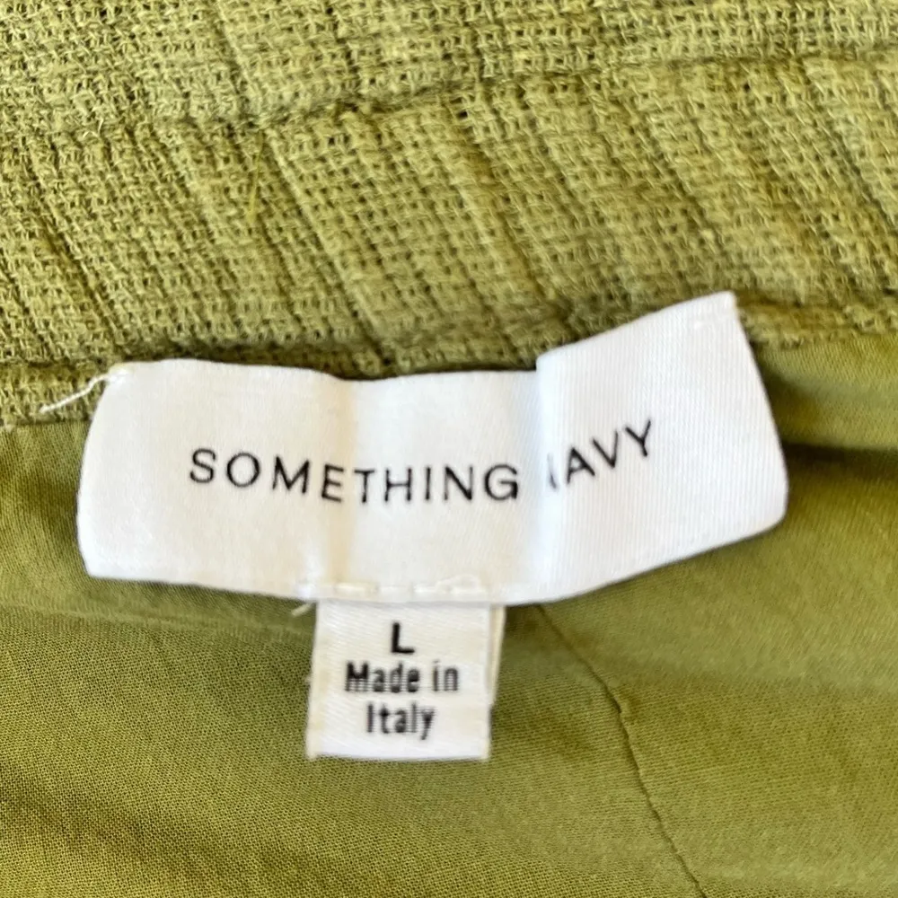 Something Navy Ryan Paper Bag Shorts Army Linen Cotton Blend Green Size Large - Image 9