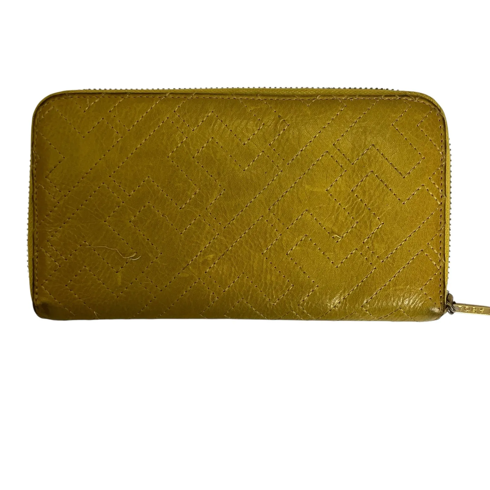 Tory Burch Mustard Yellow Quilted Leather Full Zip Wallet - Image 3