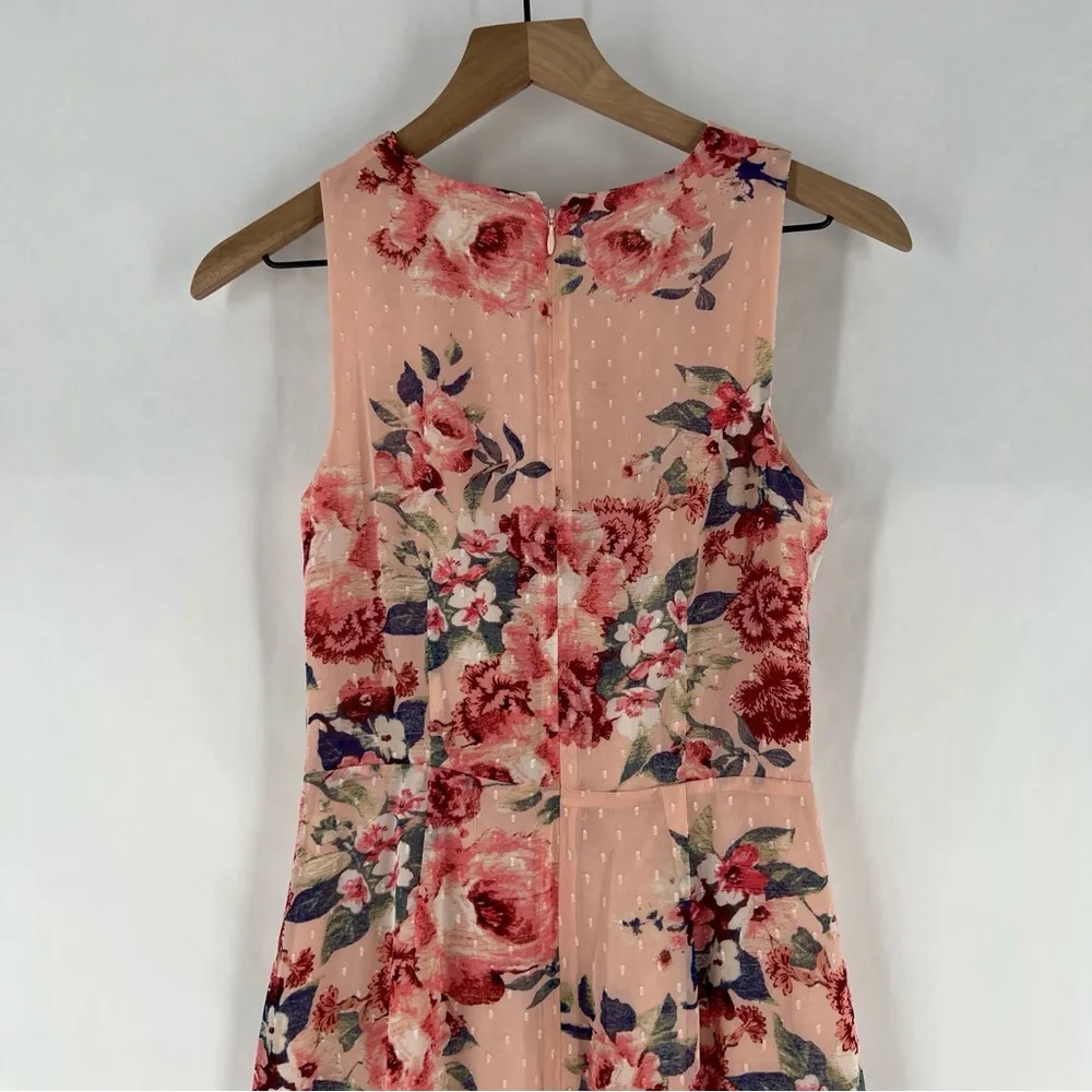 Eliza J Sleeveless Flutter Hem Texture Chiffon Floral Midi Dress Romantic Size 2 - Image 10