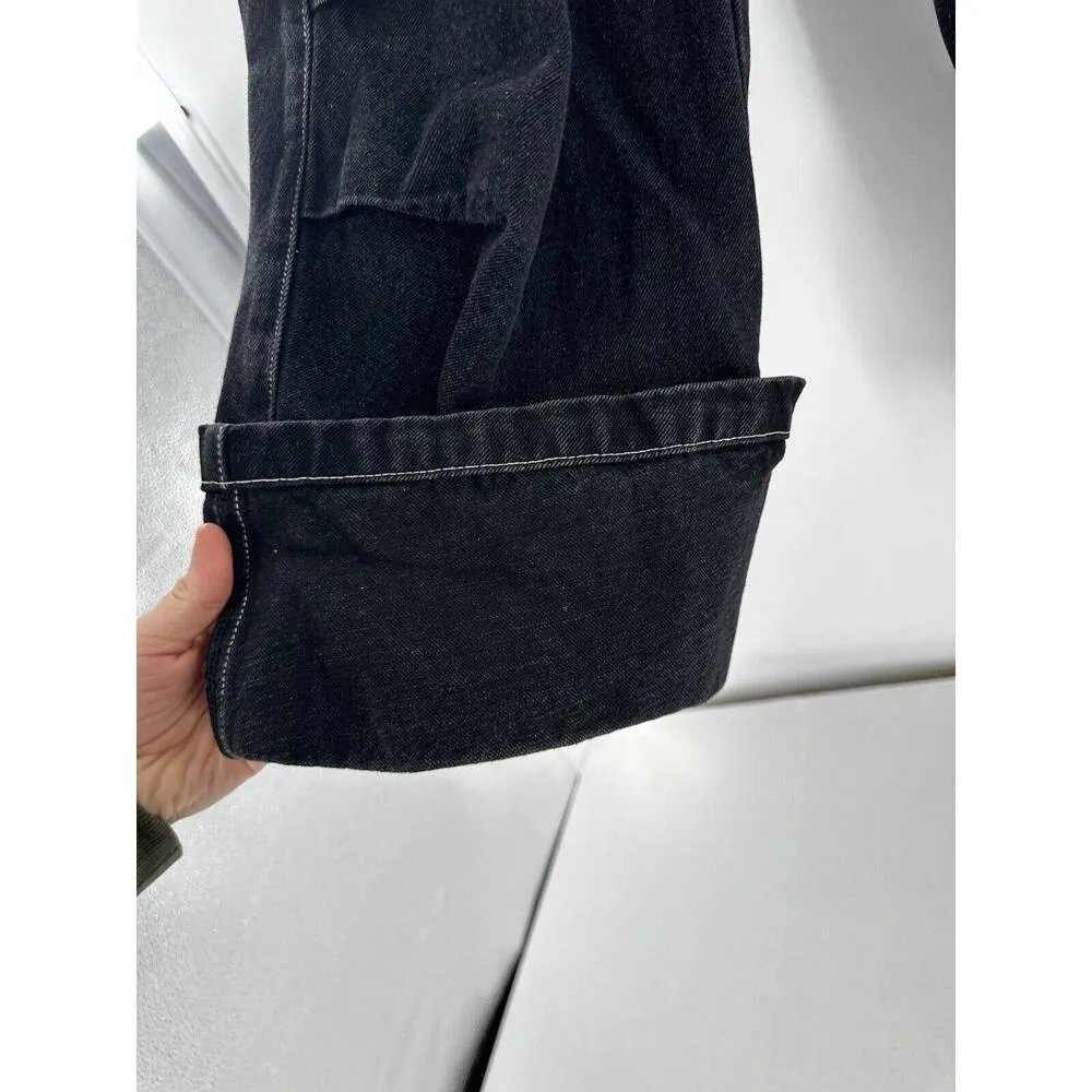 Cider Cargo Jeans Pants Women’s Sz 30 Baggy Black Cuffed Grunge Wide Leg Pull On - Image 2