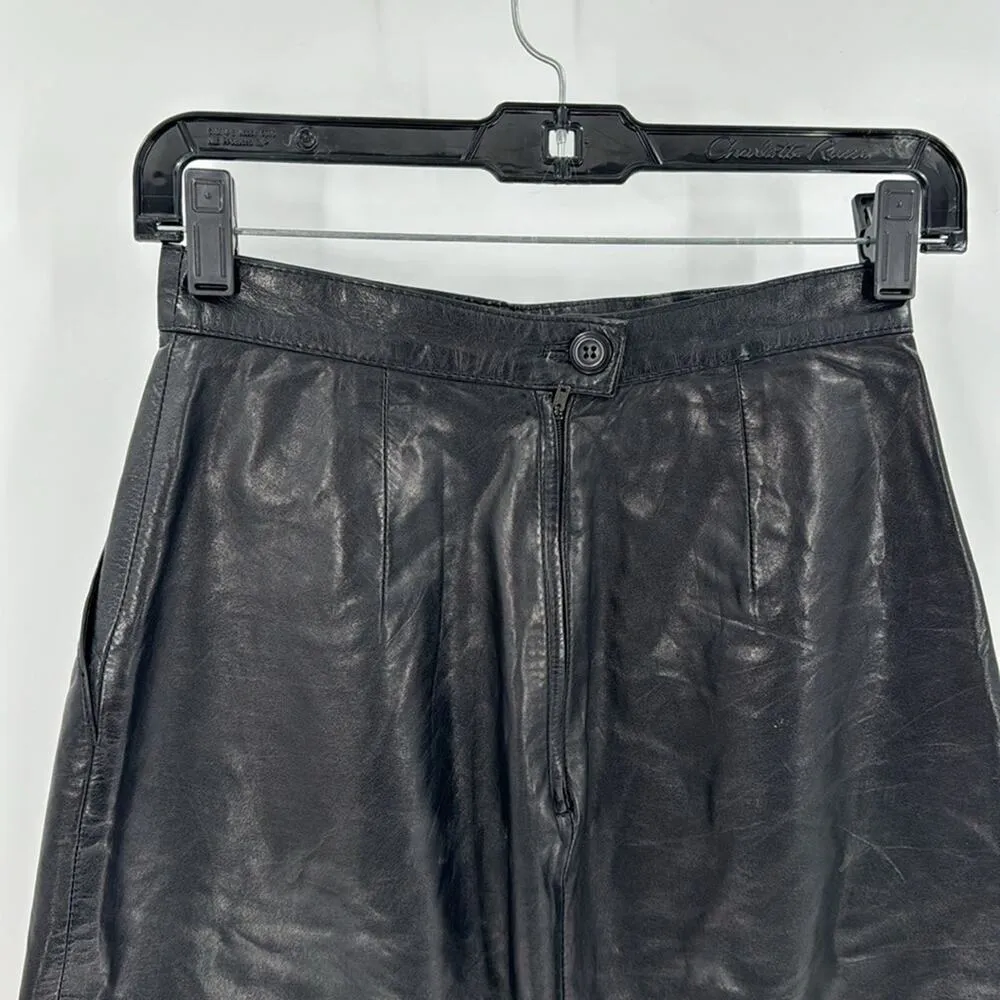 Vintage black supple leather pencil skirt rocker mob wife edgy size 0 - Image 6