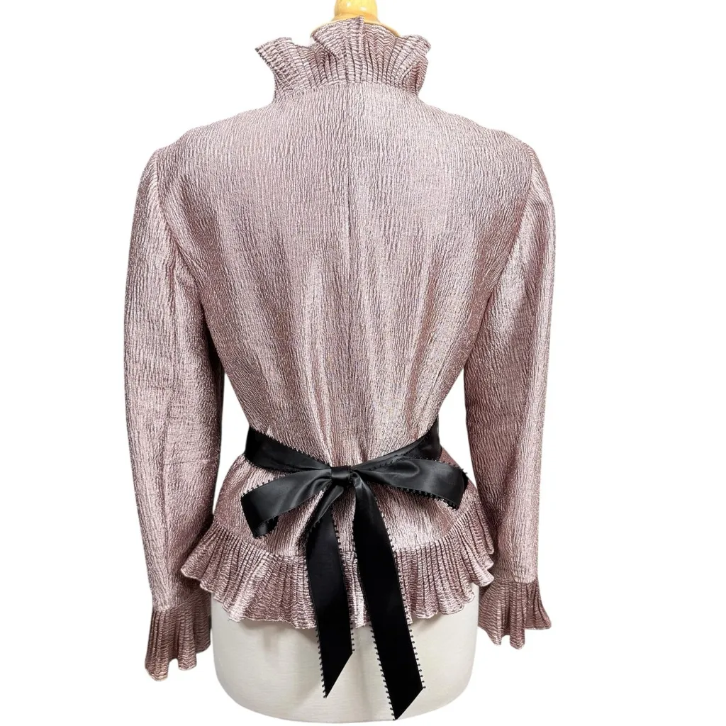 Adrianna Papell Evening Essentials Metallic Ruffle Blouse Top Size 10 - Image 5