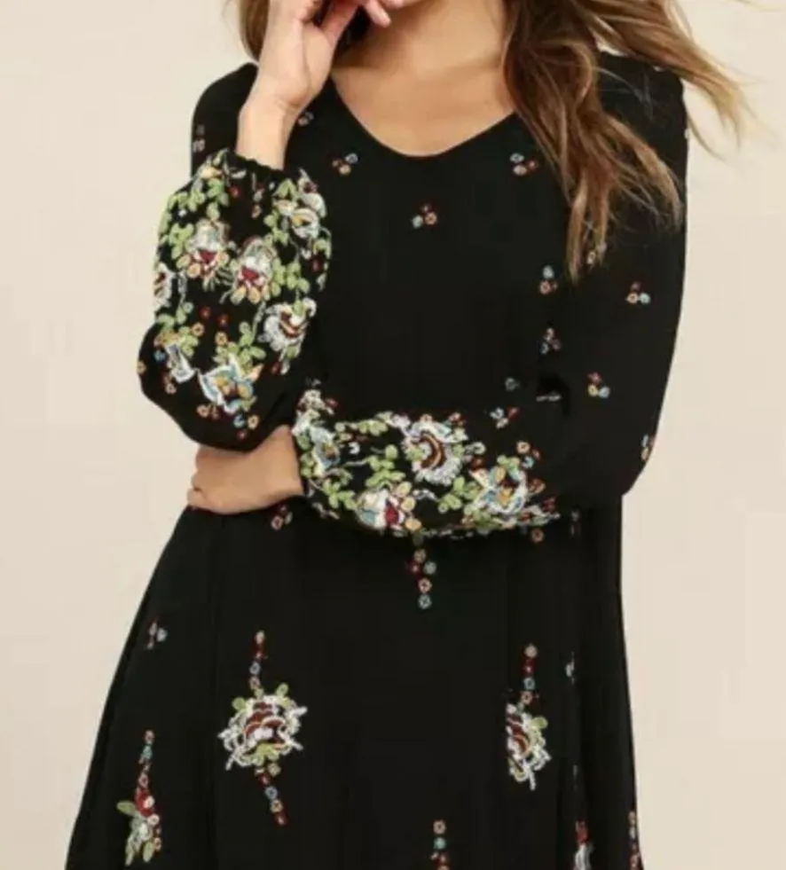 Free People Black Oxford Embroidered Long Sleeve Mini Dress Size XS - Image 3