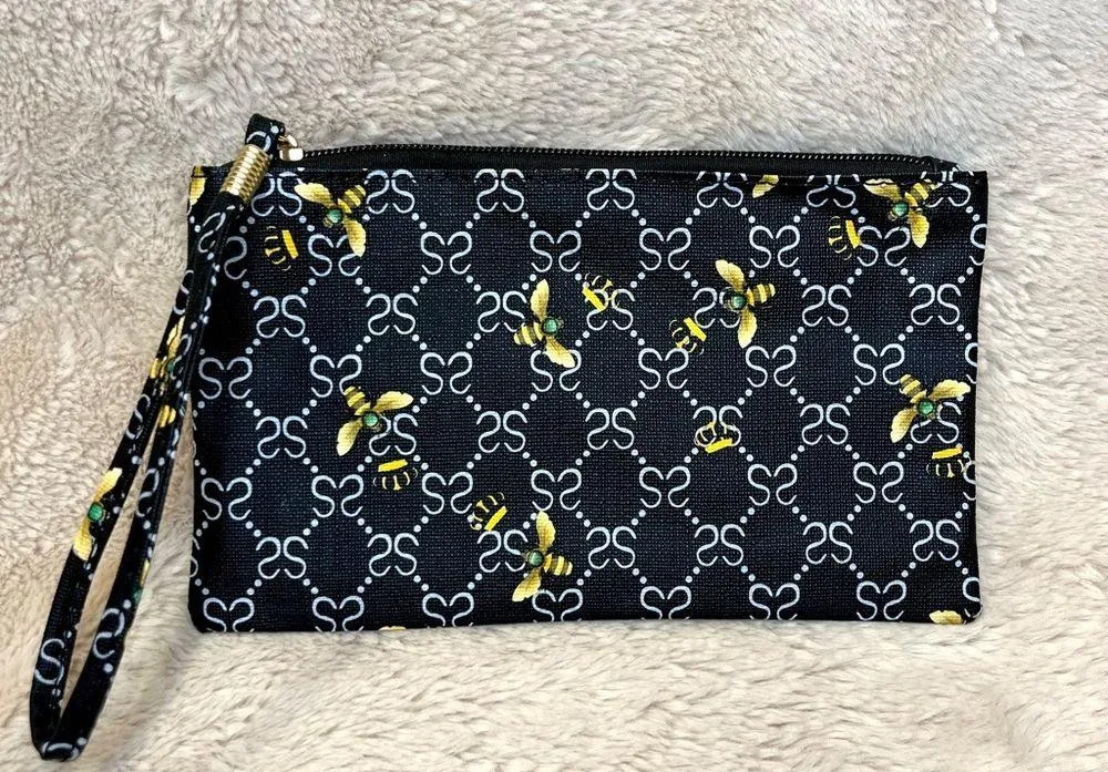 NWT Black Bee Pattern Zippered Clutch Wristlet Pouch - Image 3