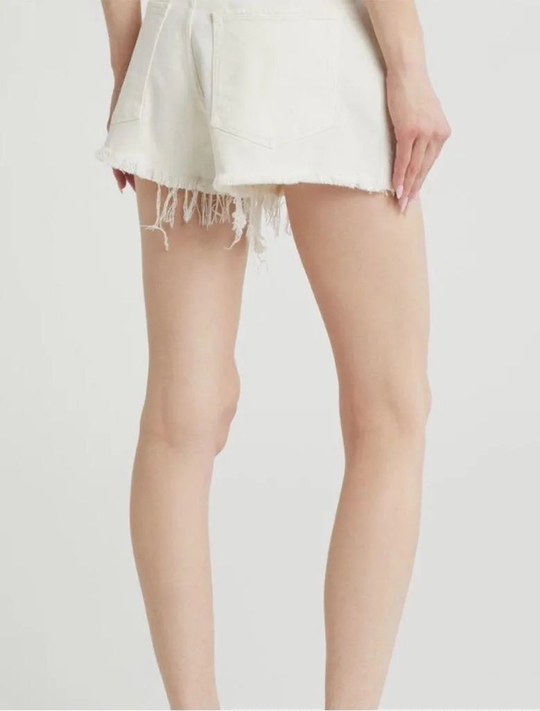 Good American Good ’90s Short Exposed Pocket Bags Distressed Denim White NEW - Image 2