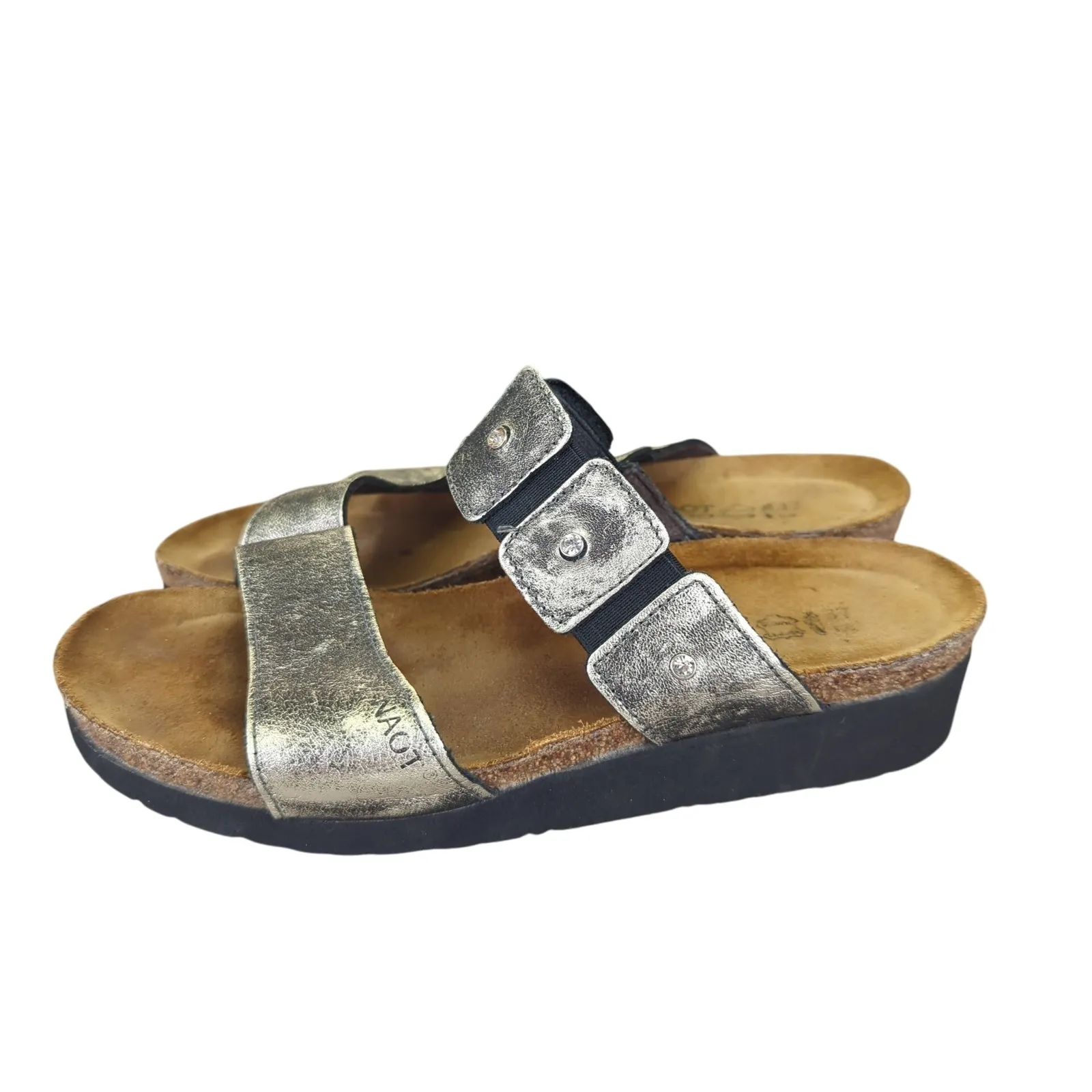 Naot‎ Ashley Women's Leather Sandals Size 37 6 Gold Metallic Comfort Slides - Image 2