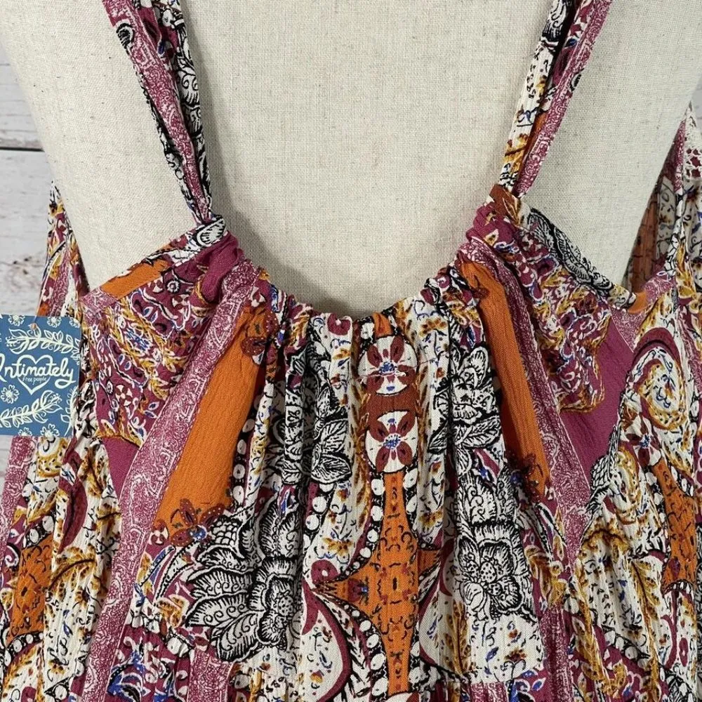 Free People XS floral X-Small Boho Trapeze Tunic Top Floral Sleeveless Lace m s - Image 3