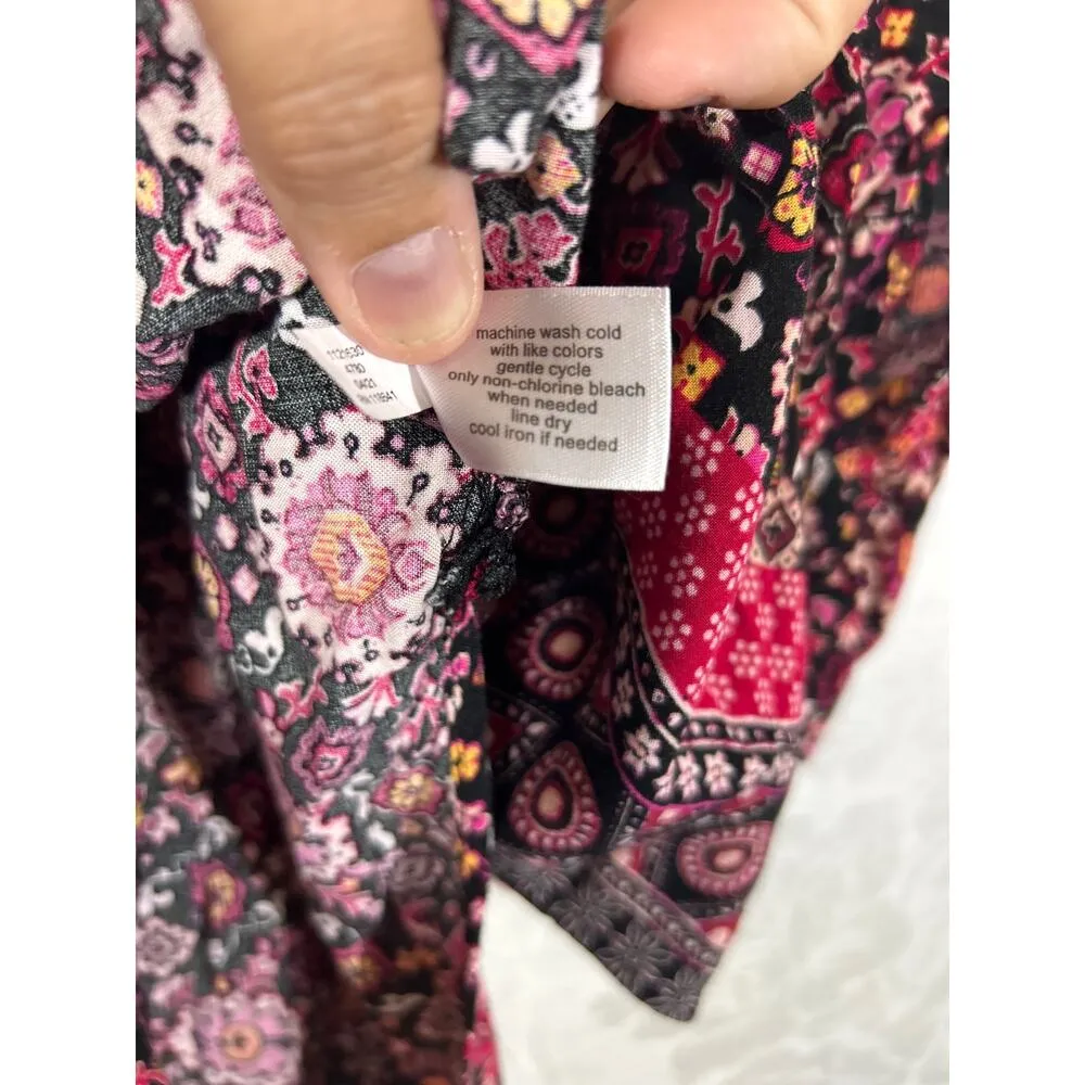 Lane Bryant Tunic 22 24 Black Pink Floral Shirt Dress Roll Tab Boho Flowy Long - Image 10