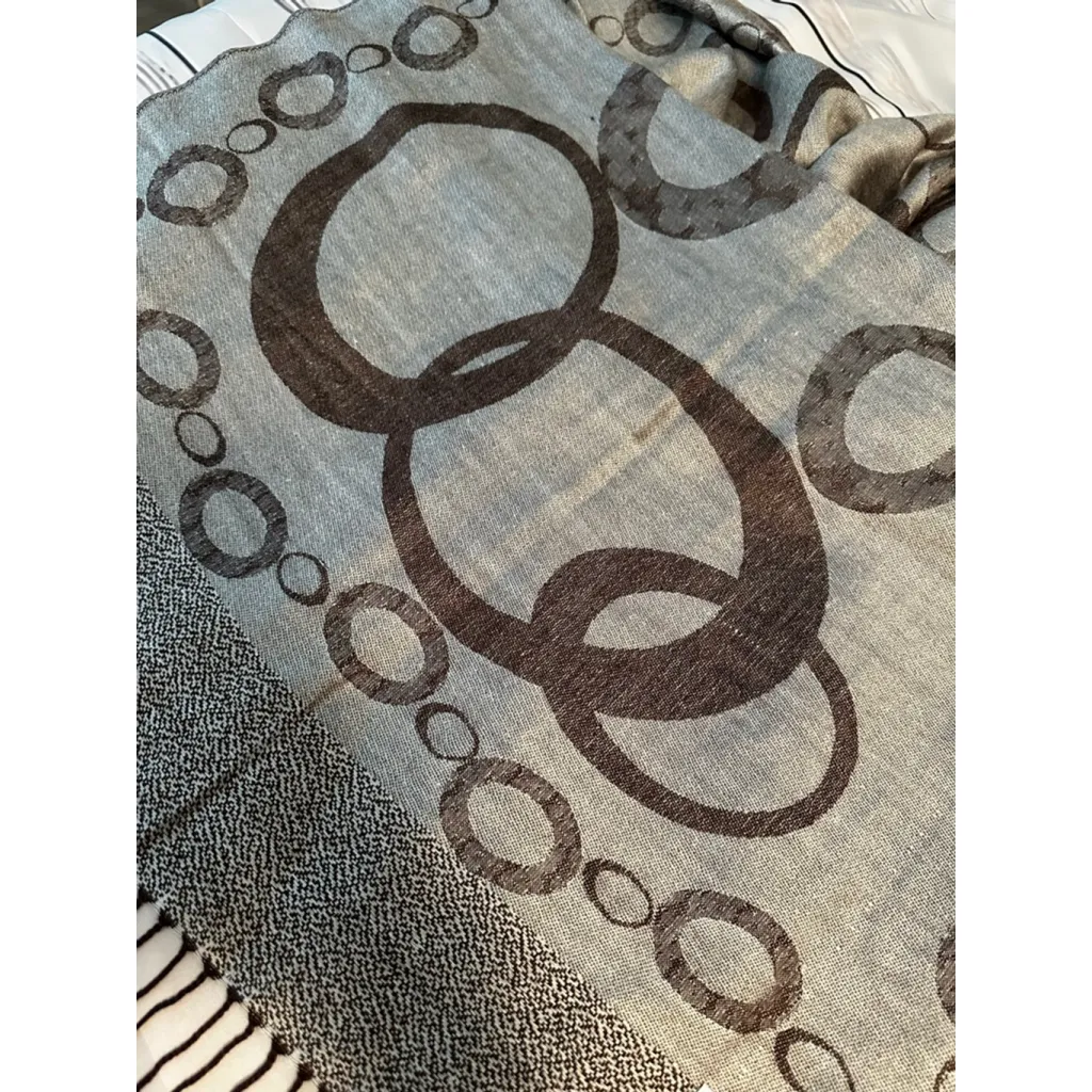 Women's Pashmina One Size Brown Silver Circle Pattern Scarf & Wrap - Image 3