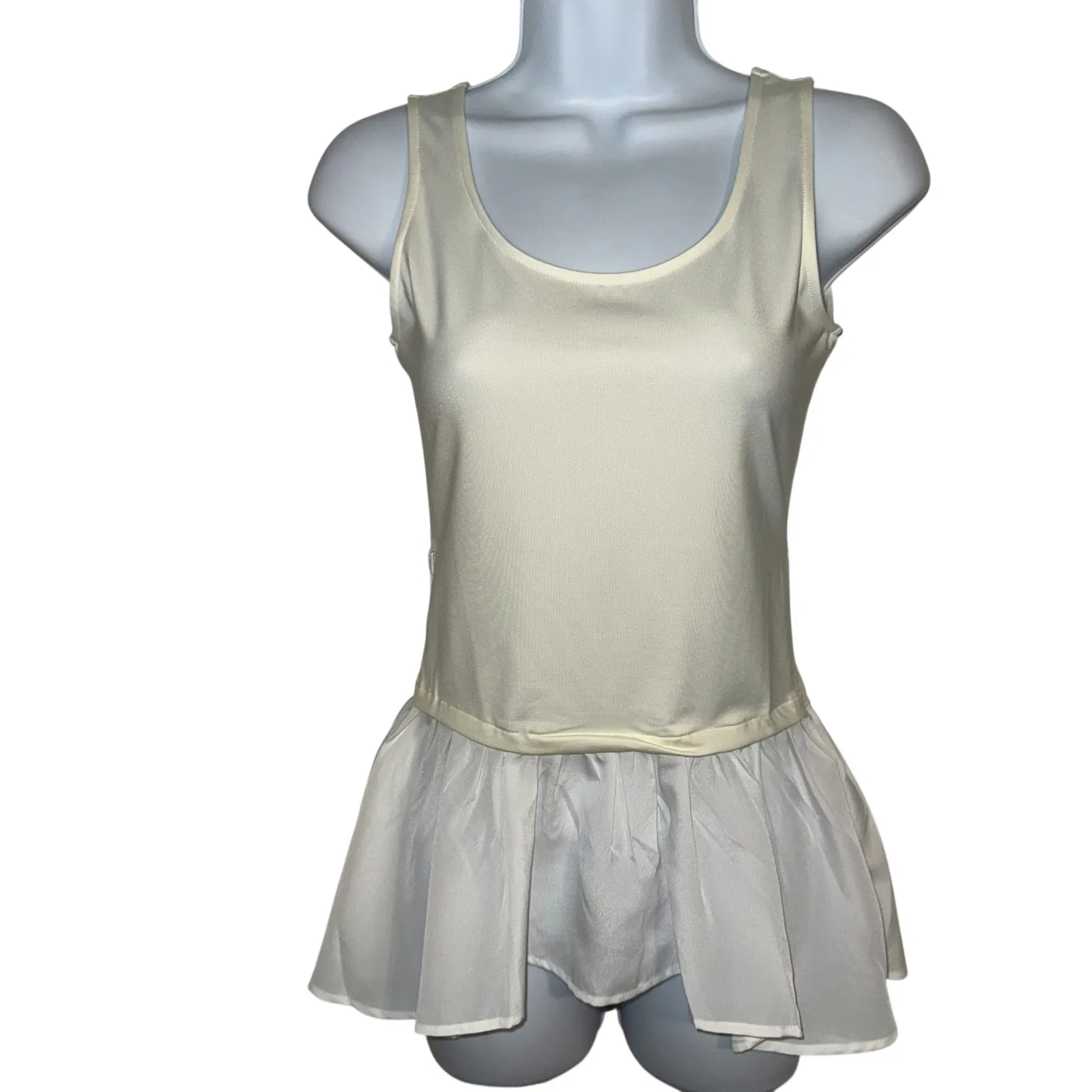 SKINNY SHIRT Ivory Peplum Sheer Ruffle Bottom Layering Top NWOT Size XS - Image 2