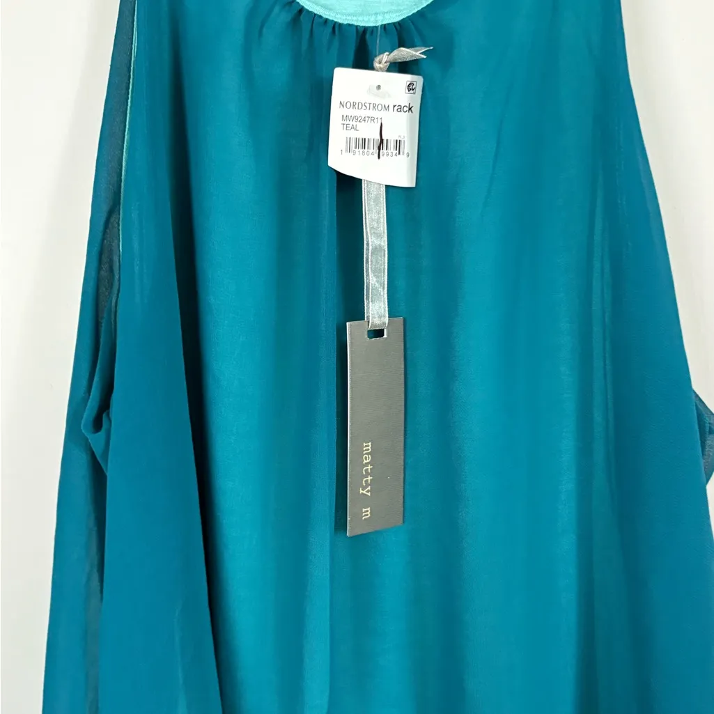 NWT Matty M Blue Teal Layered Swing Chiffon Flowy Summer Cami Size Medium - Image 3