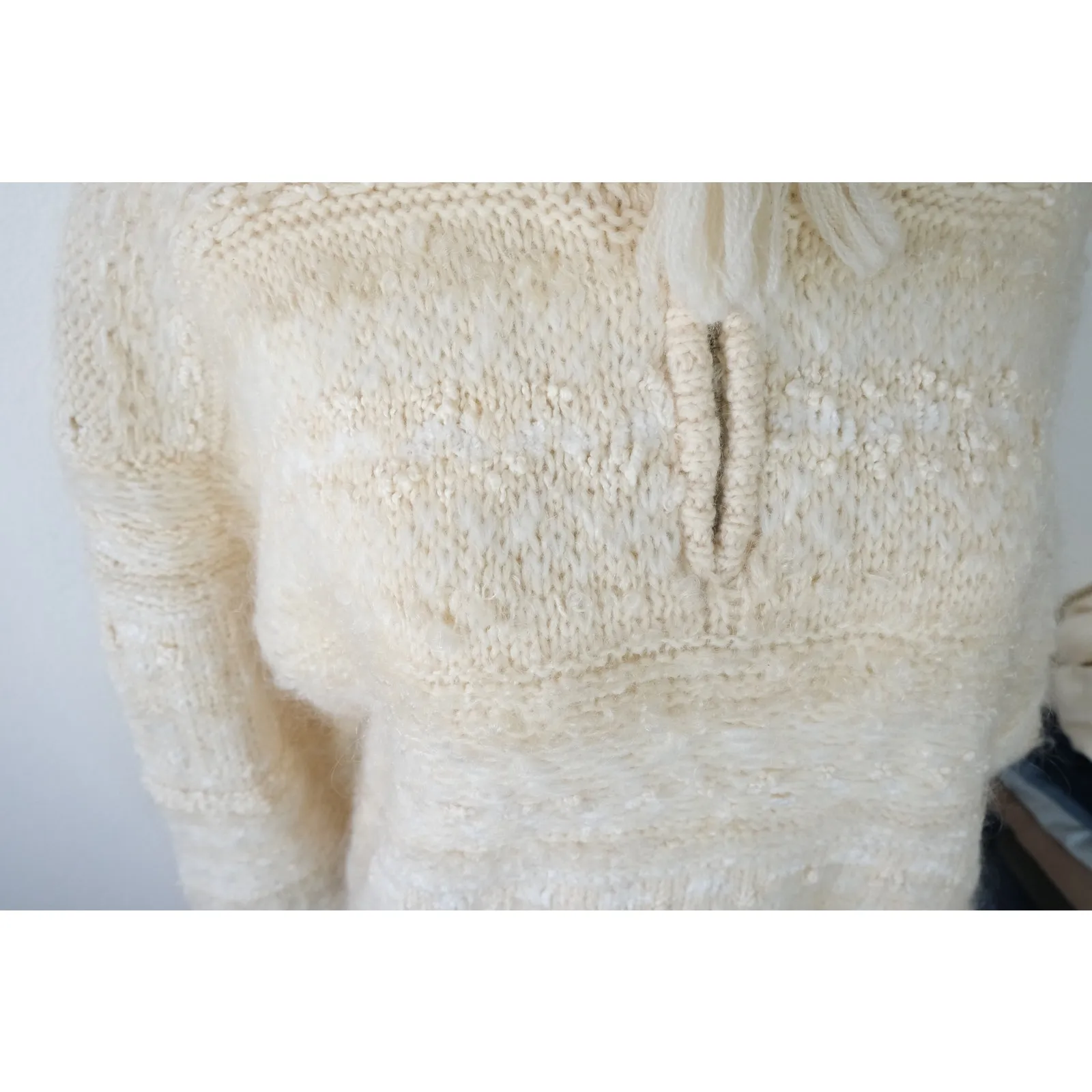 Vintage Jones New York Handknit Cream Chunky Knit 1/4 Zip Up Sweater Wool/Mohair - Image 4