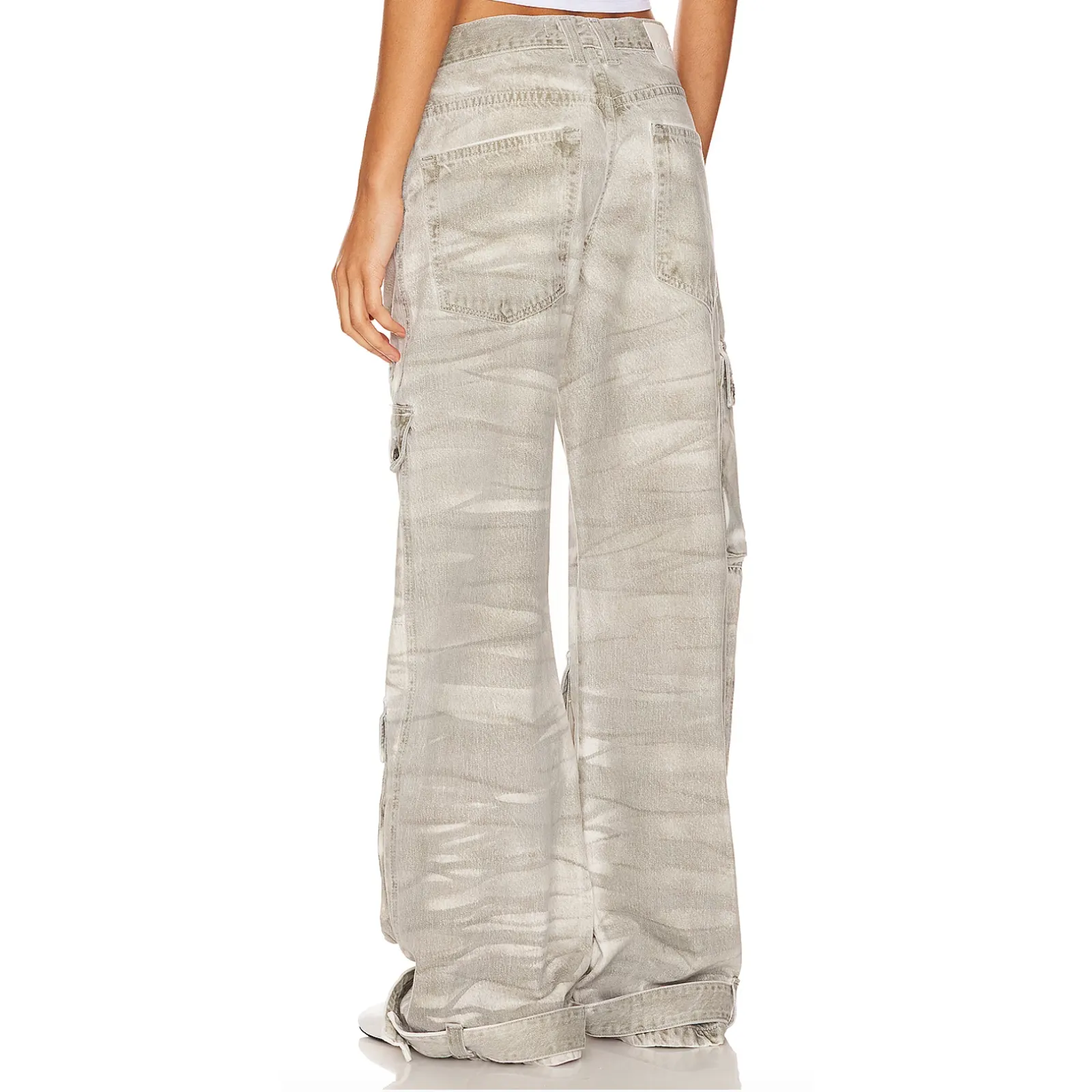 GRLFRND Camo Cargo Jean Grey SIZE 24 Camoflage Slouchy Low Rise Baggy $295 NEW - Image 3