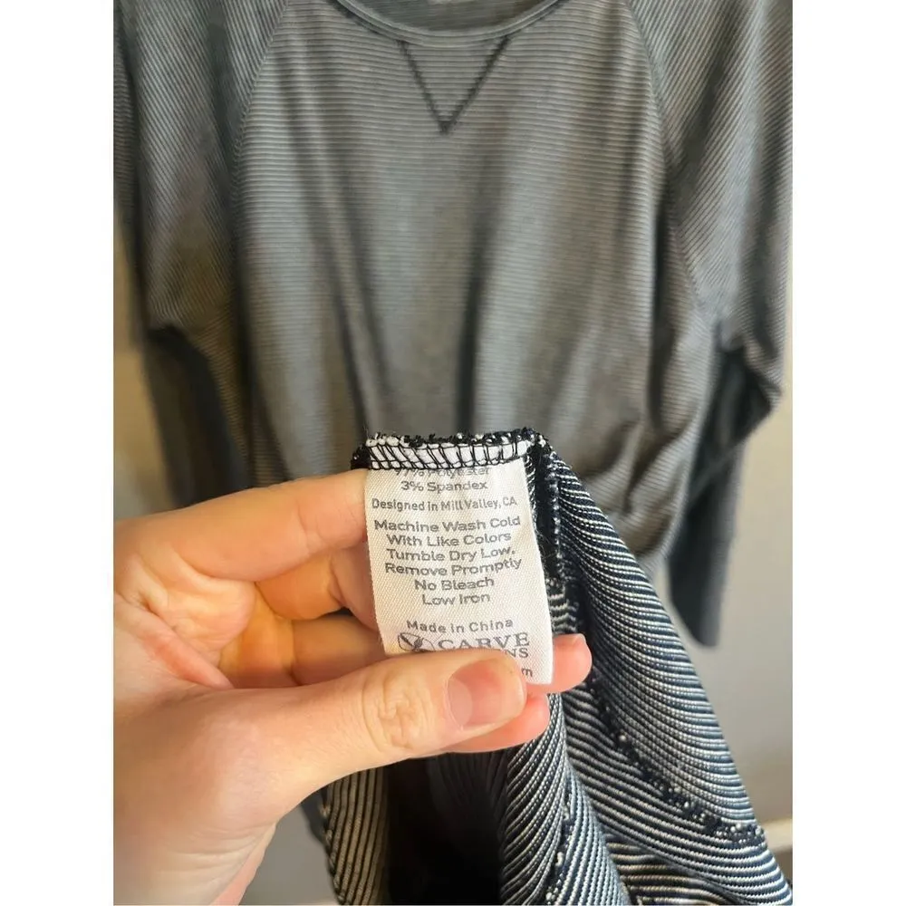 Carve Designs Cotton Dress Long Sleeve Tie Waist Drawstring Blue White Stripe Si - Image 4