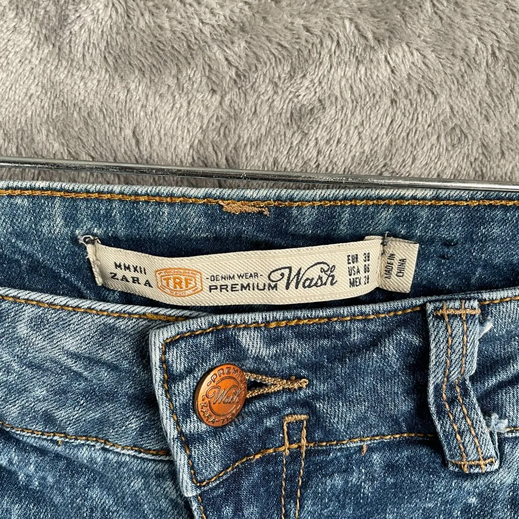 ZARA Premium Wash Slim Jeans Womens 6 Blue Distressed Ripped Denim Grunge Y2K - Image 3