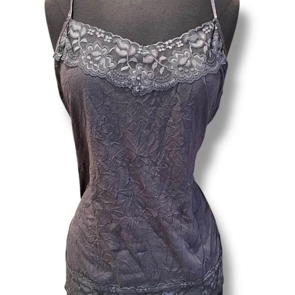 Cami Tank L Gray/Blue Lace Top Bottom ASO Elena Gilbert Fairy Goth New Y2k vtg - Image 3