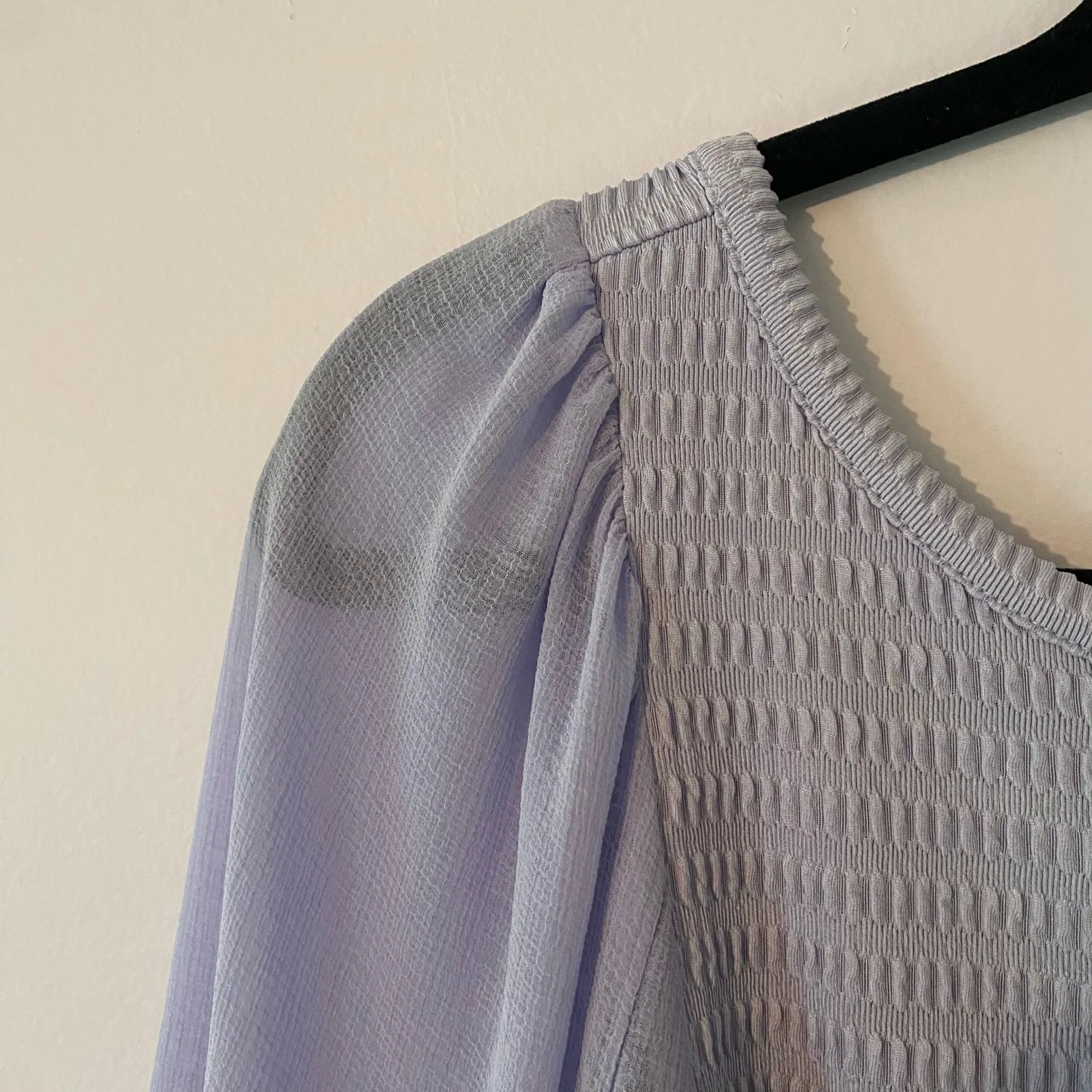 Anthropologie Purple Balloon Puff Sleeve Smocked Blouse Top Women's size XS - Image 3