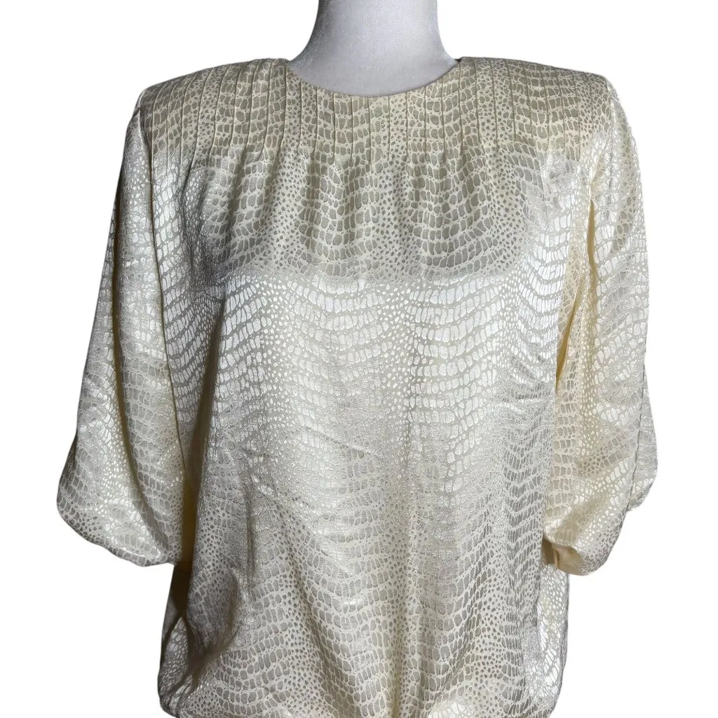 Argenti Vintage 80s Cream Textured Dress Small Tie Waist Buttons Golden Girls Size undefined - Image 2