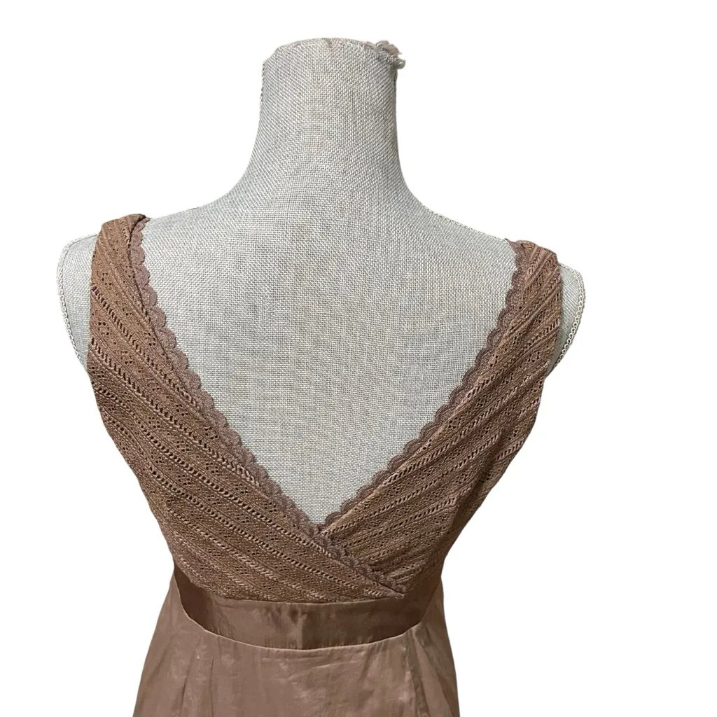 MOULINETTE SOEURS Brown Lace Pleated Detail Cotton Dress 2 Anthropologie - Image 8