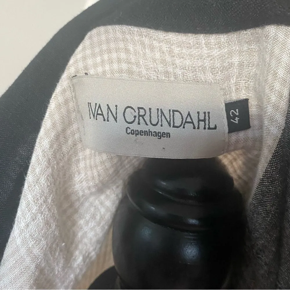 💚 Ivan Grundahl Copenhagen Lagenlook Slouchy Color Block Linen Jacket size 42/L Black Size L - Image 7