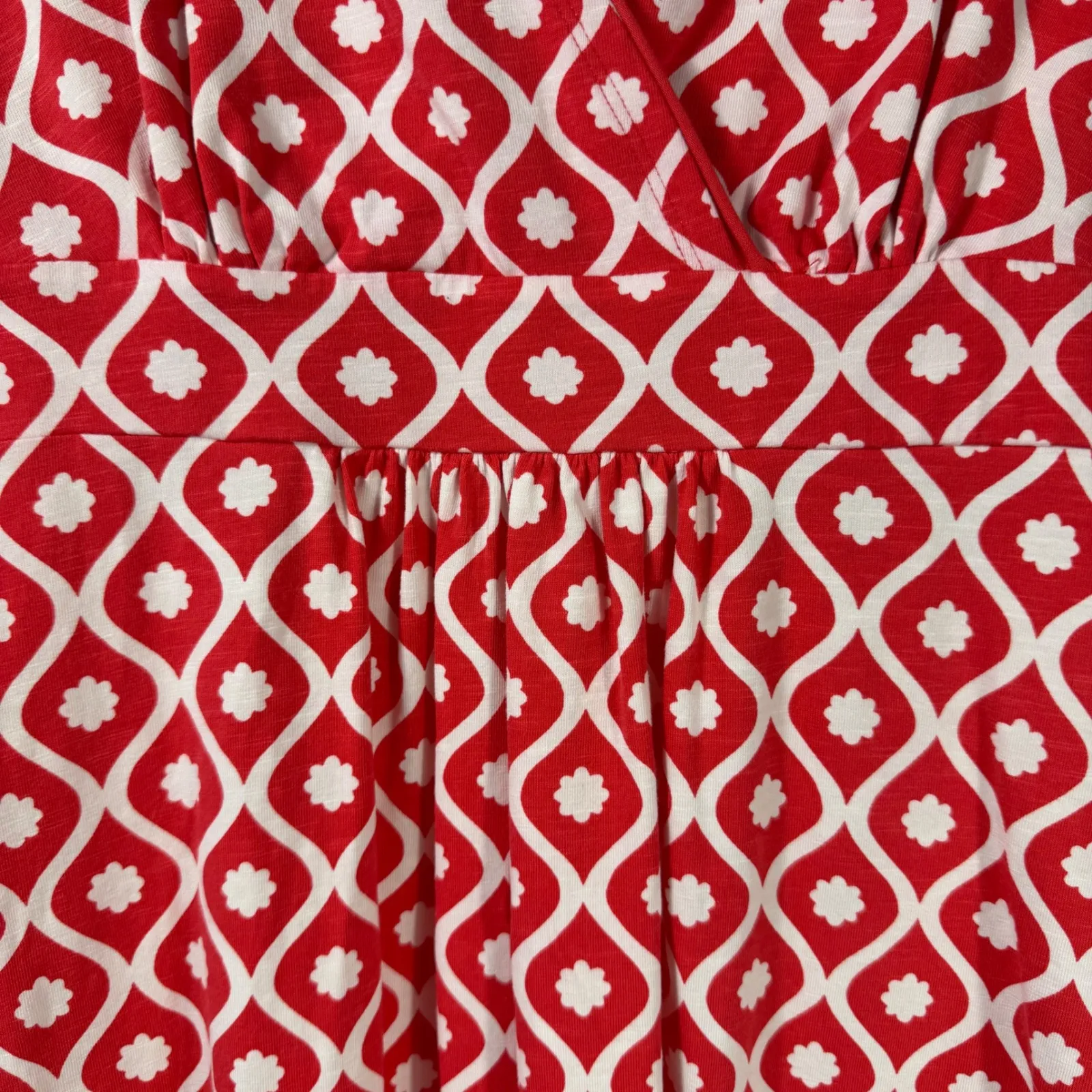 Boden Lola Jersey 2R Wrap Dress Stretch Cotton Cap Sleeve Midi Red White Print Size 2 - Image 4