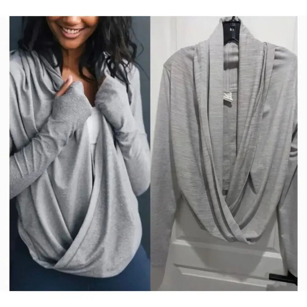 zyia active yoga gray cowl neck shall small - Image 2