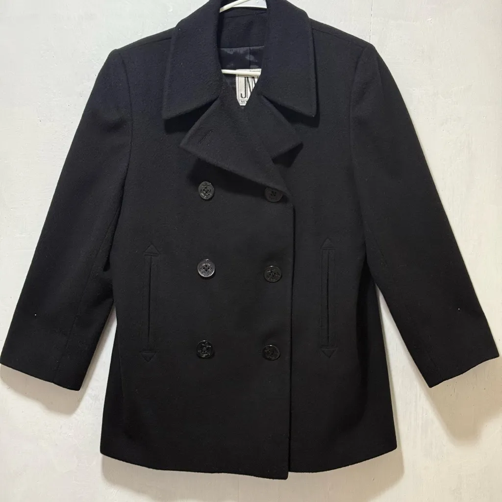 JNY Black Wool Pea Coat Women's Sz L - Image 11