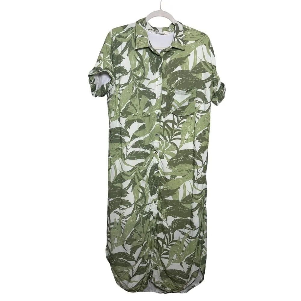 CITRINE Green Leaf Shirt Swim Dress – Women’s Size L Green Size L - Image 2