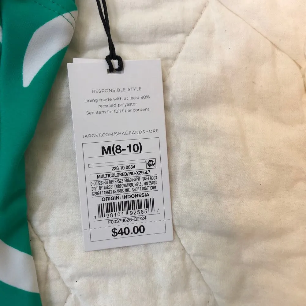 Shade & Shore NWT Women's One Piece Swimsuit Green White Leaf Shirred  M (8/10) - Image 8