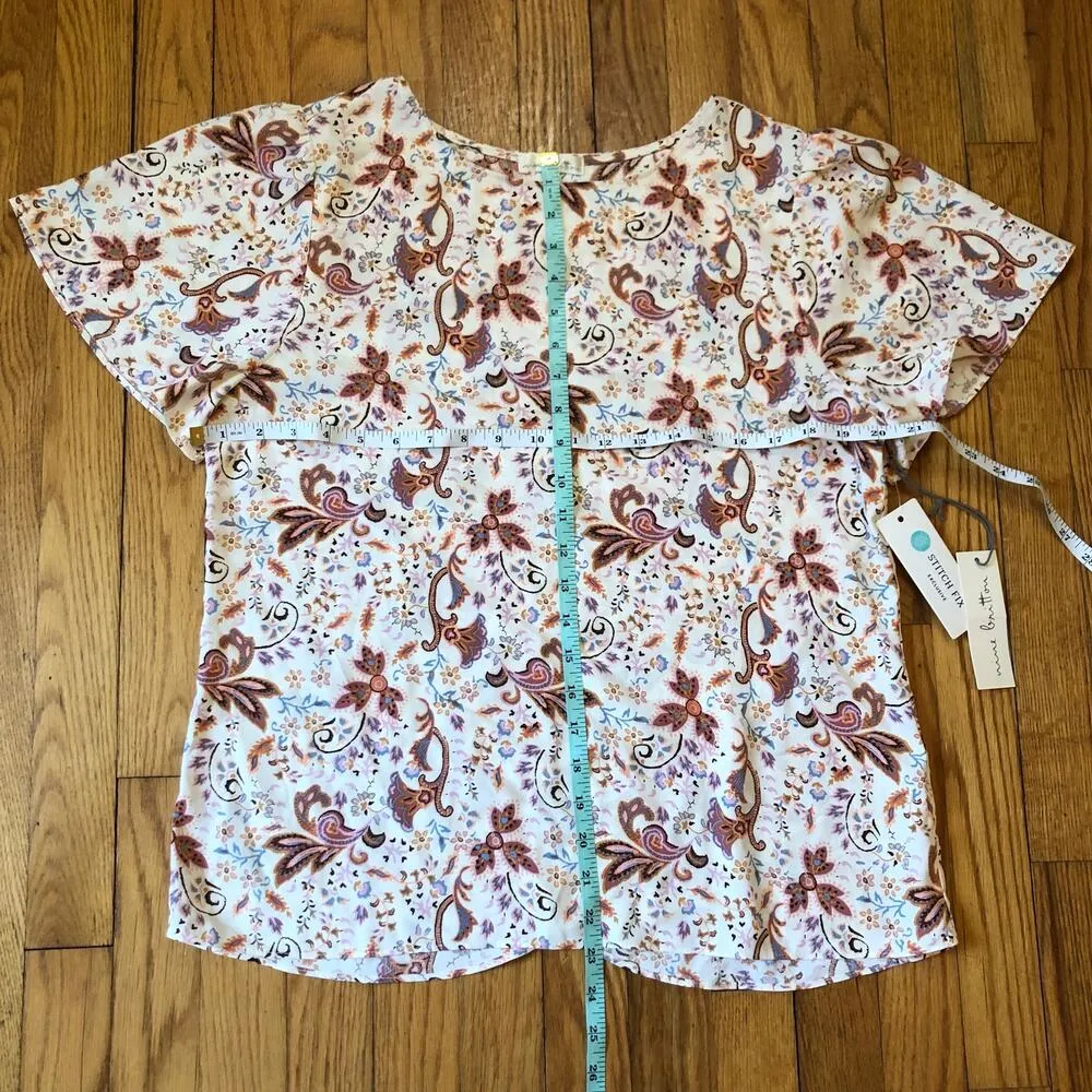 Nine Britton NWT Women's Cream Brown Floral Short Sleeve Blouse Size M - Image 4
