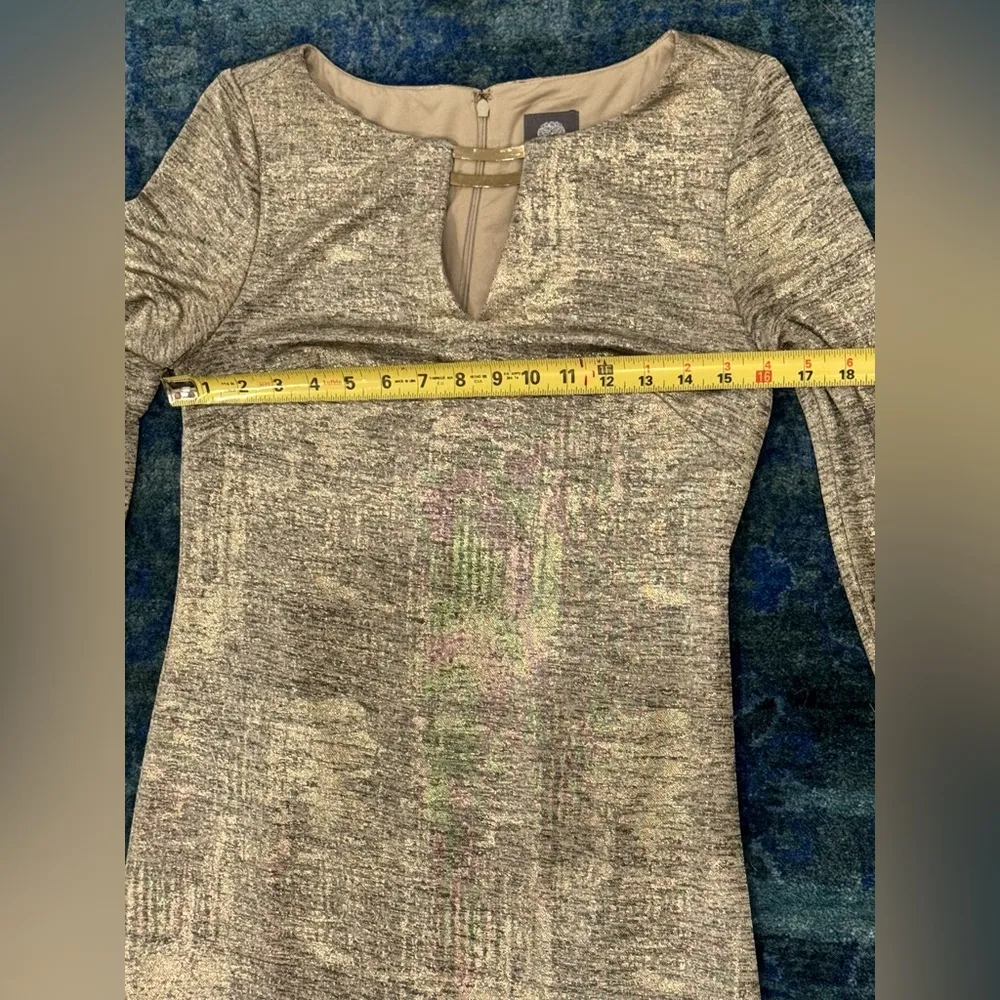 Vince Camuto Holiday Gold Metallic Luxury Sheath Dress Cocktail Business Party 6 - Image 7