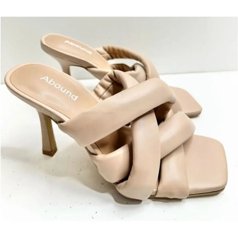 Abound Padded Woven Square Toe Stiletto Heel Mules Slides Beige Size 6 - Image 2