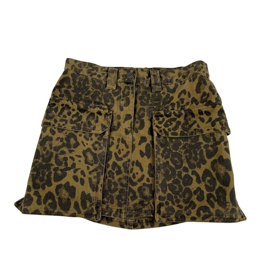 reset by Jane Pocketed Leopard Print Denim Mini Skirt Black - Image 8