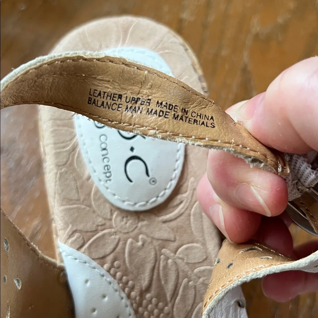 b.o.c. White and Tan Sandals with Floral Design Size 8 - Image 4