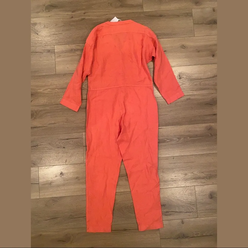 outerknown retrograde linen coral button down jumpsuit coveralls - Image 6
