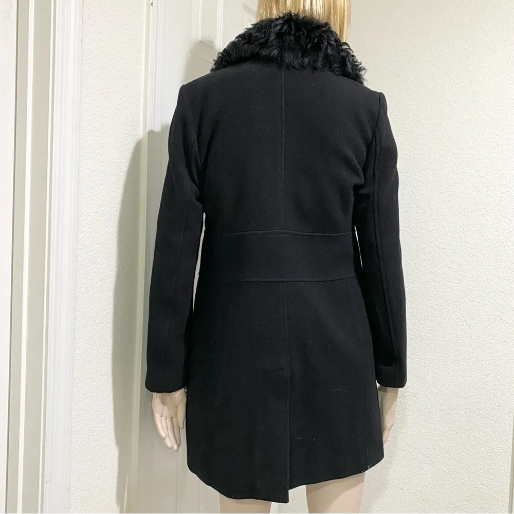 Banana Republic Black Mid Length Wool Blend Coat w/ Detachable Faux Fur Collar S - Image 3