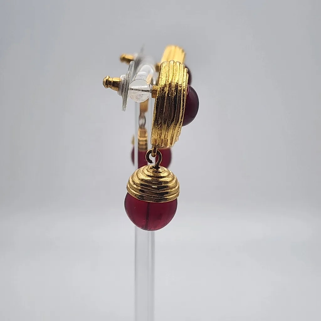 Givenchy Gold Tone & Red Dangling Earrings - Image 3